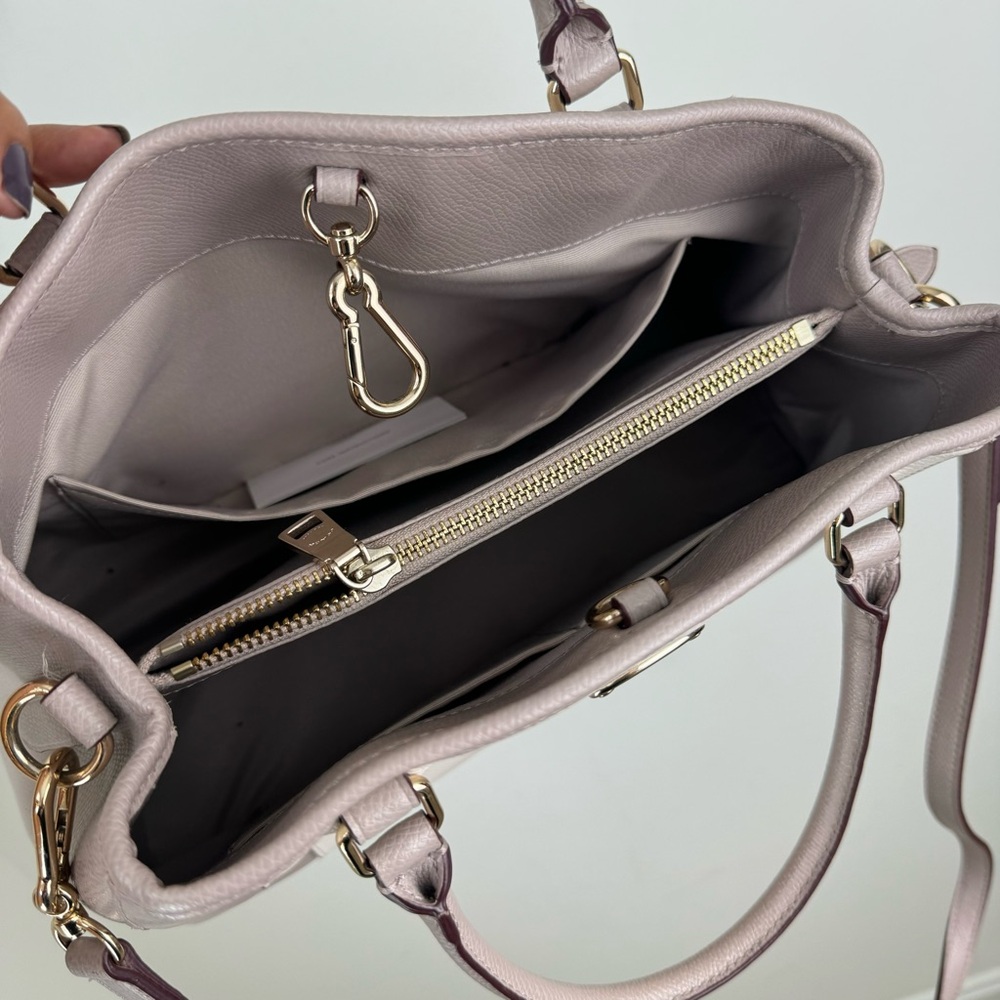 Coach Margot Small Carryall Satchel Leather Bag Beige Vanilla Color Block - Picture 6 of 9